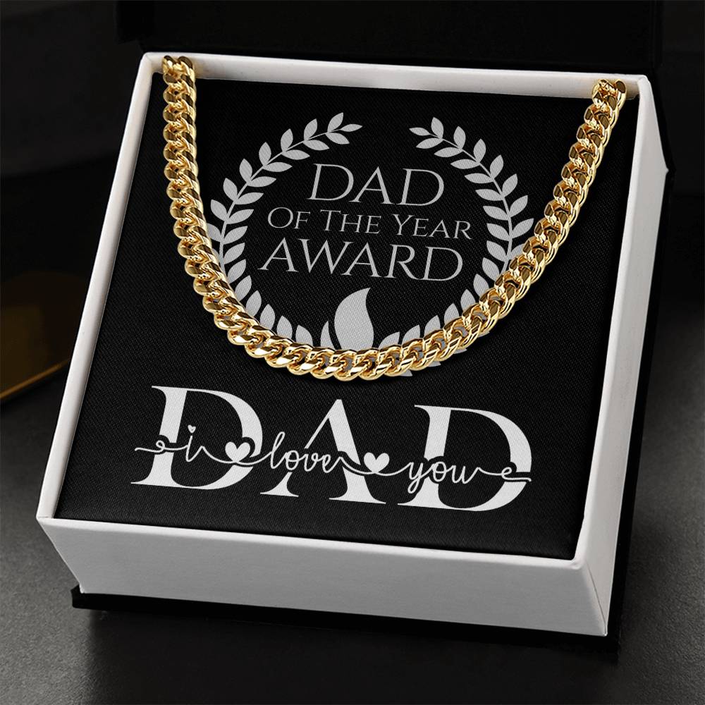 Dad Of The Year Award Dad I Love You Adjustable Link Chain In Silver Or Gold Cuban Link Chain