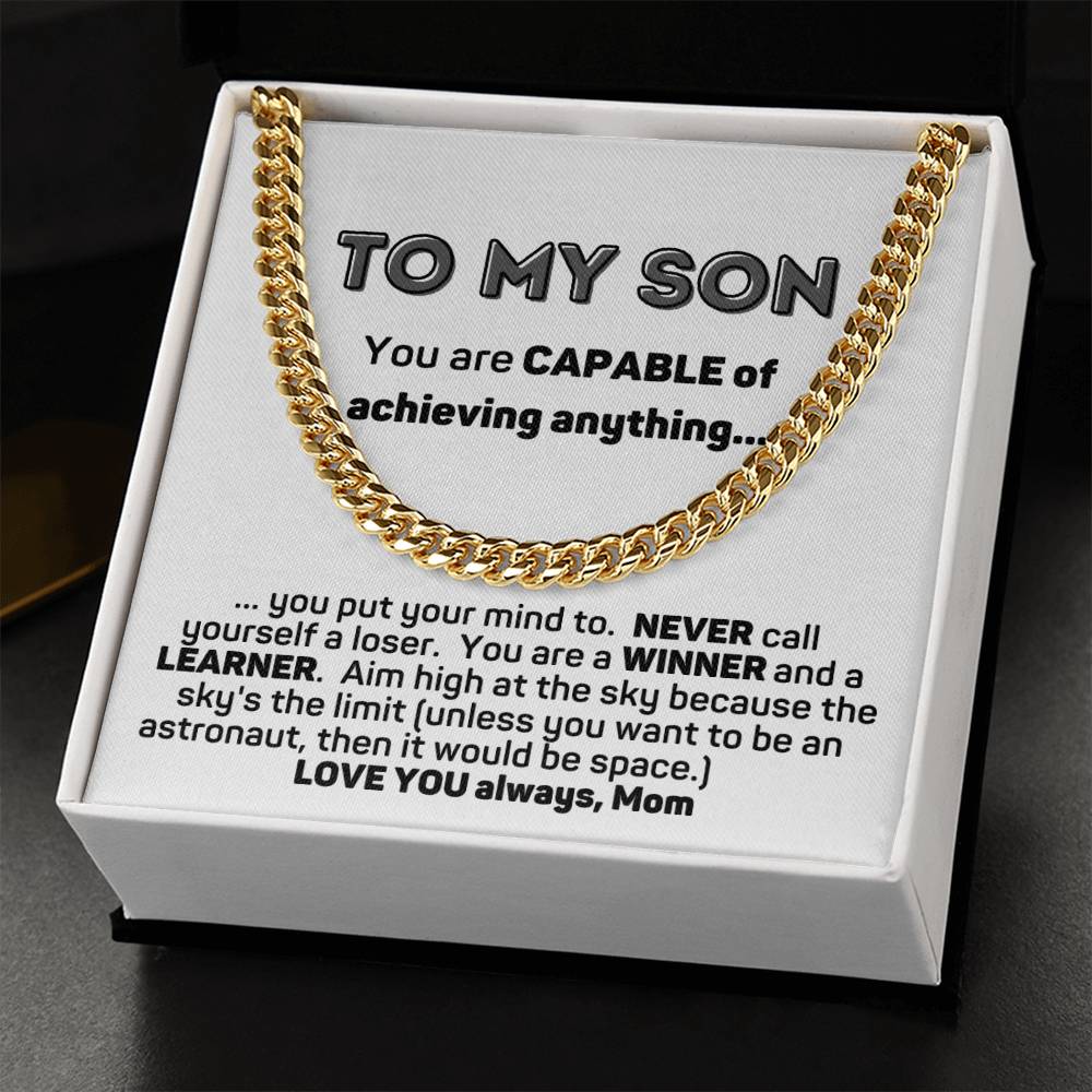 To My Son Capable Of Anything Cuban Chain Link Necklace From Mom Cuban Link Chain