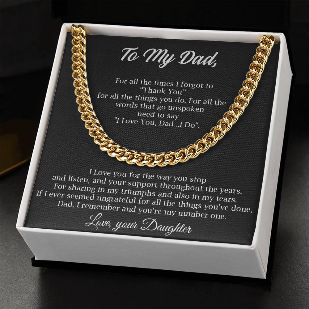 To My Dad Cuban Chain Necklace Gift For Dad From Daughter Father's Day Gift Dad Birthday Present Cuban Link Chain