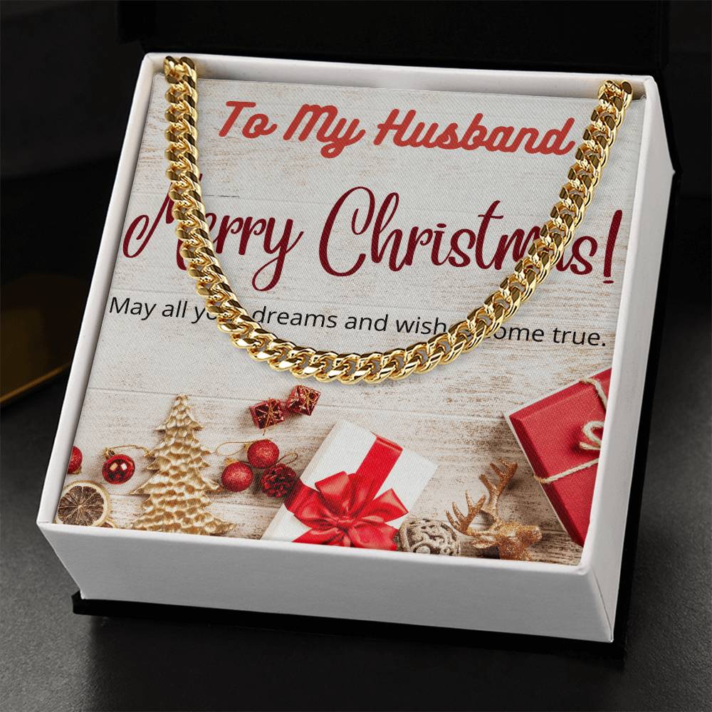 To My Husband Merry Christmas Cuban Link Chain