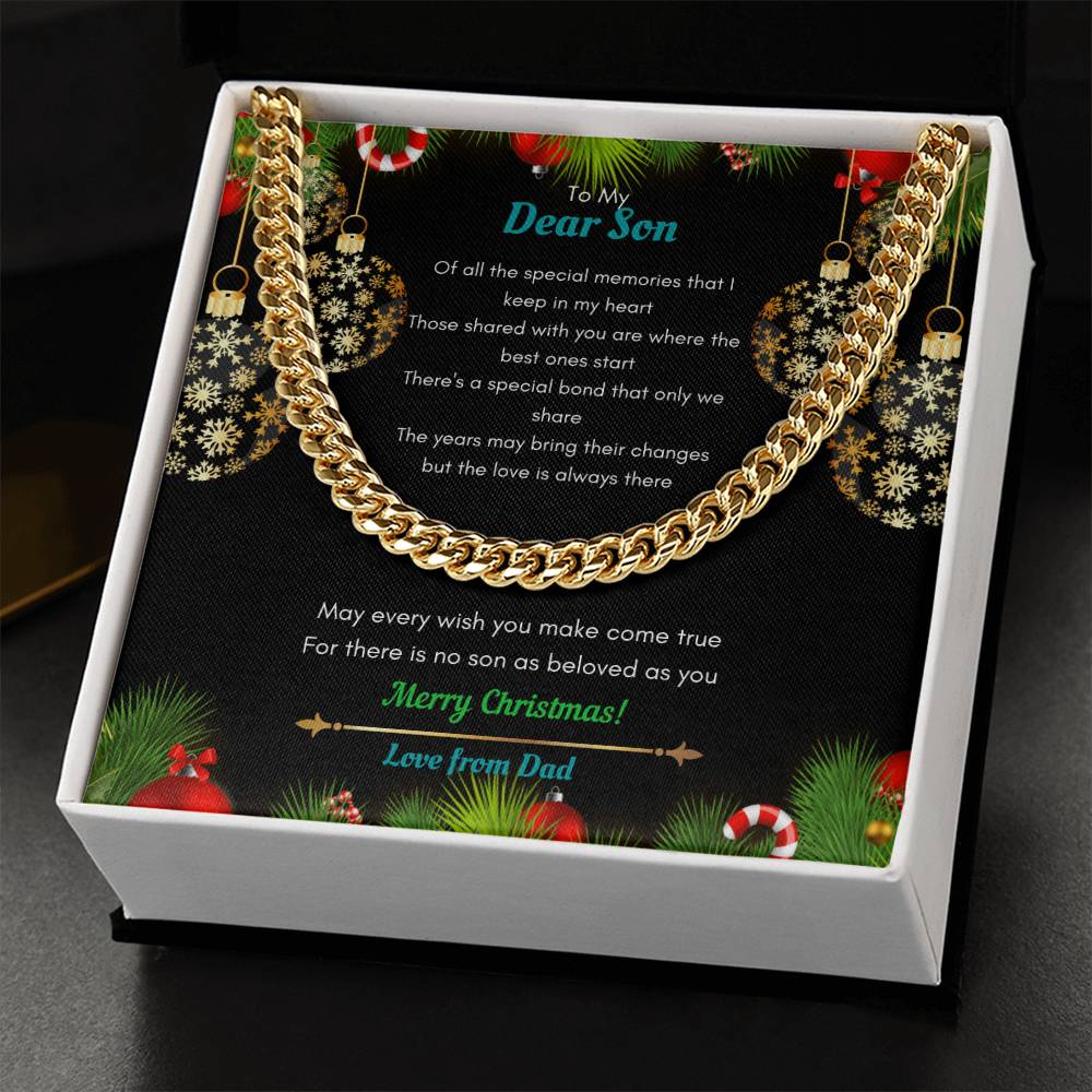Dad To Son Christmas Cuban Link Chain Necklace
