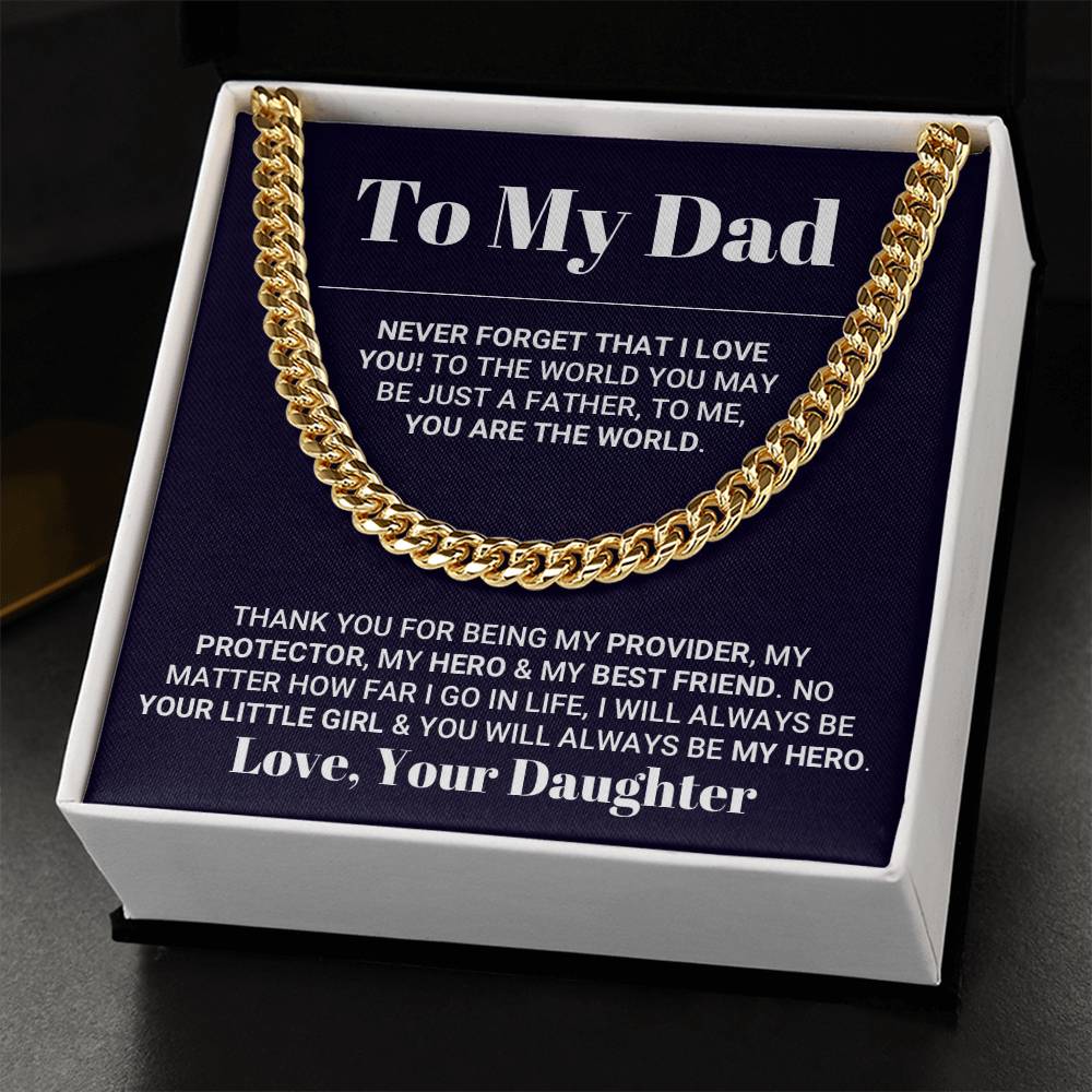 My Dad My World Father's Day Necklace Cuban Link Chain