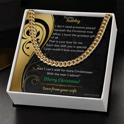 To My Hubby Christmas Cuban Link Chain Necklace