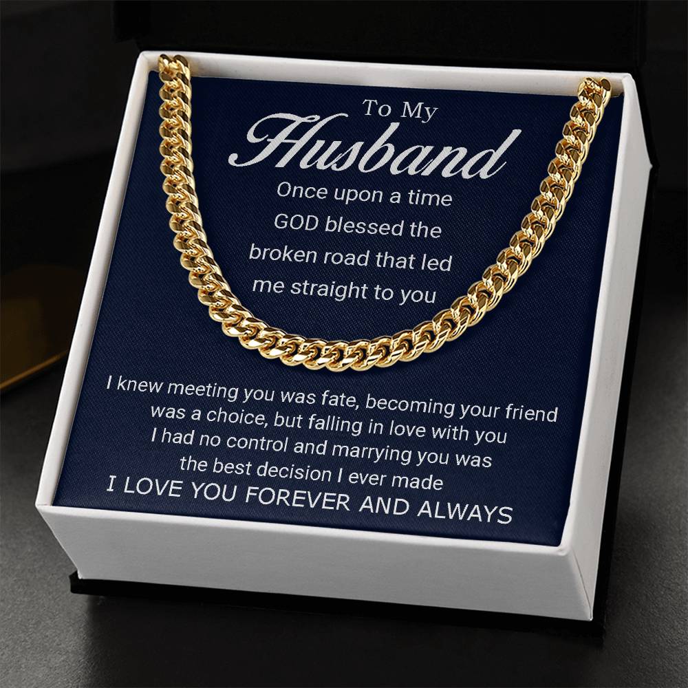 To My Husband - Love You Forever - Cuban Link Chain Necklace + Mahogany Luxury Gift Box