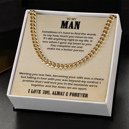 To My Man Cuban Chain Necklace Husband Necklace Gift For Husband From Wife Cuban Link Chain