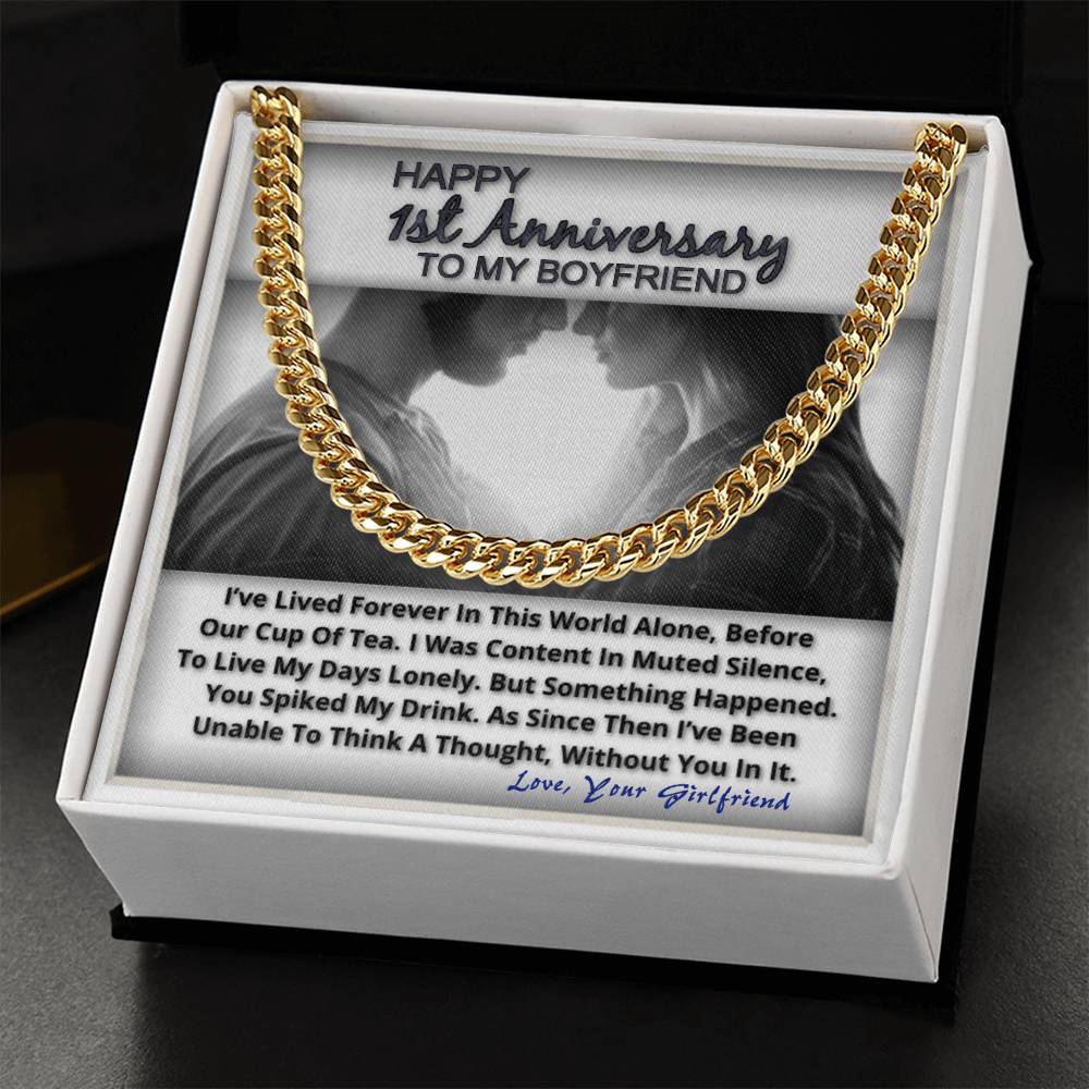 One Year Anniversary Gifts For Boyfriend Link Chain Necklace In Stainless Steel Or 14K Gold Finish Cuban Link Chain