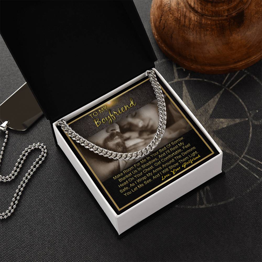 To My Boyfriend Anniversary Birthday Gift For Him Cuban Link Chain Necklace With Message Card
