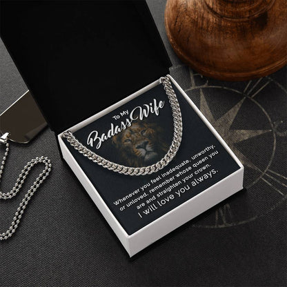 To My Badass Wife - Remember Whose Queen You Are - Cuban Link Chain Necklace