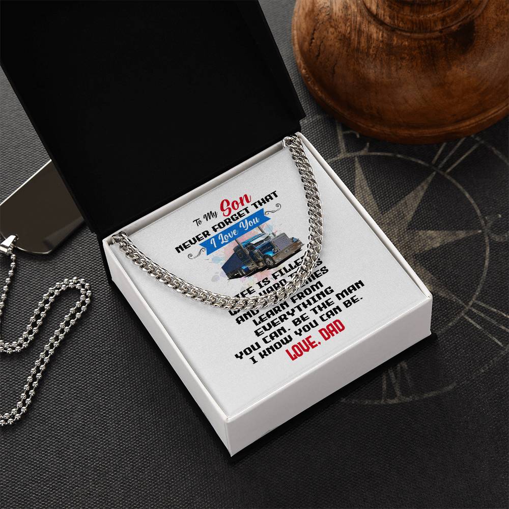 Never Forget I Love You Cuban Link Chain Necklace Gift For Son