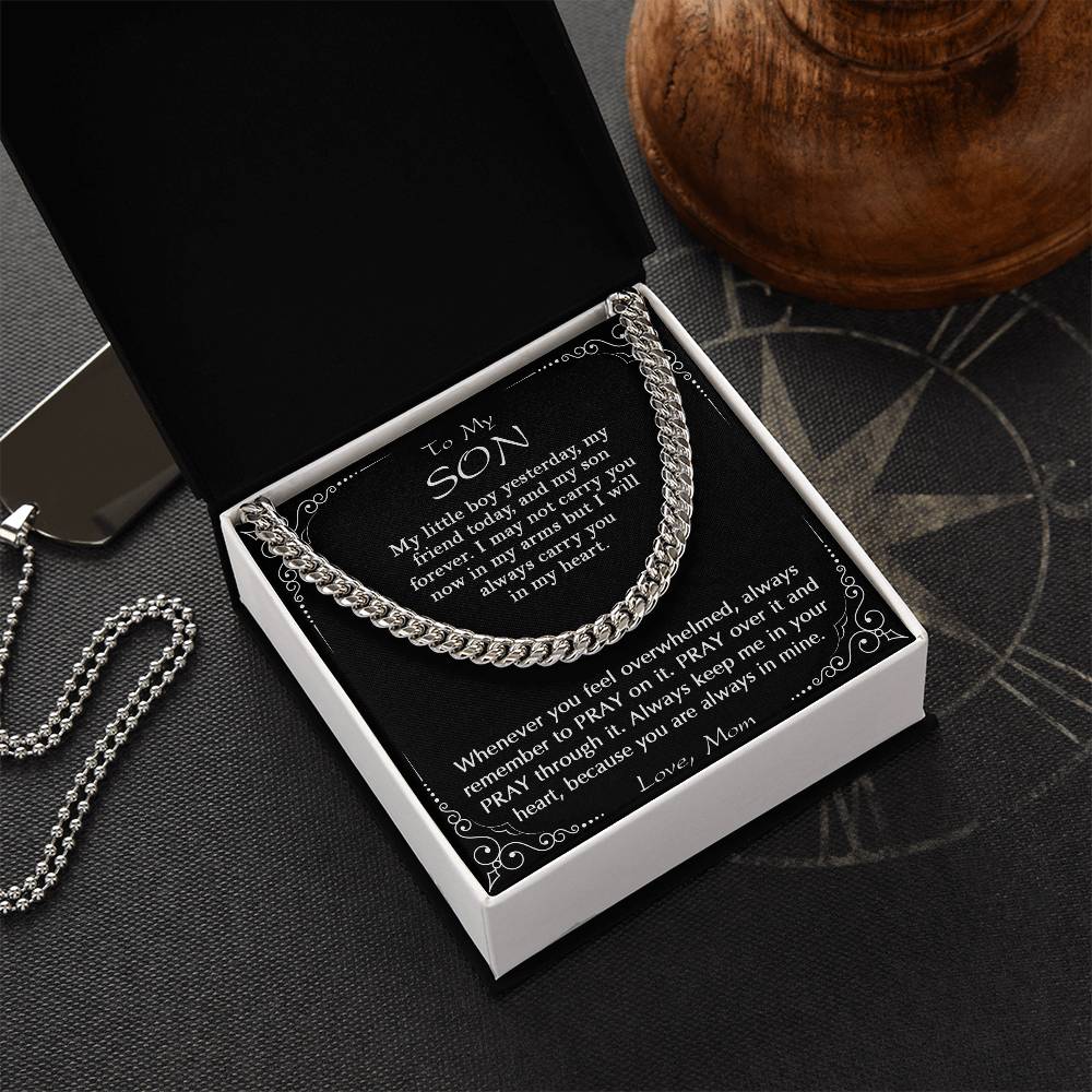 To My Son - Pray Through It Gift For Son Religious Gift From Mom To Son Son's Birthday Christmas Gift Cuban Link Chain