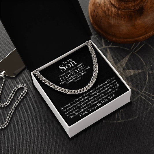 To My Son Gift From Mom Dad Son Chain Necklace Son Birthday Graduation Jewelry Gift Cuban Link Chain