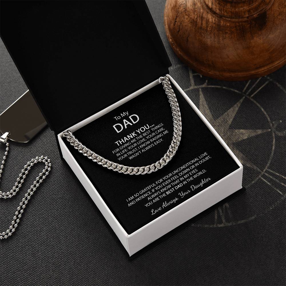 To My Dad Necklace Men Chain Necklace Gift For Dad From Daughter Father's Day Gift Dad Birthday Gift Cuban Link Chain