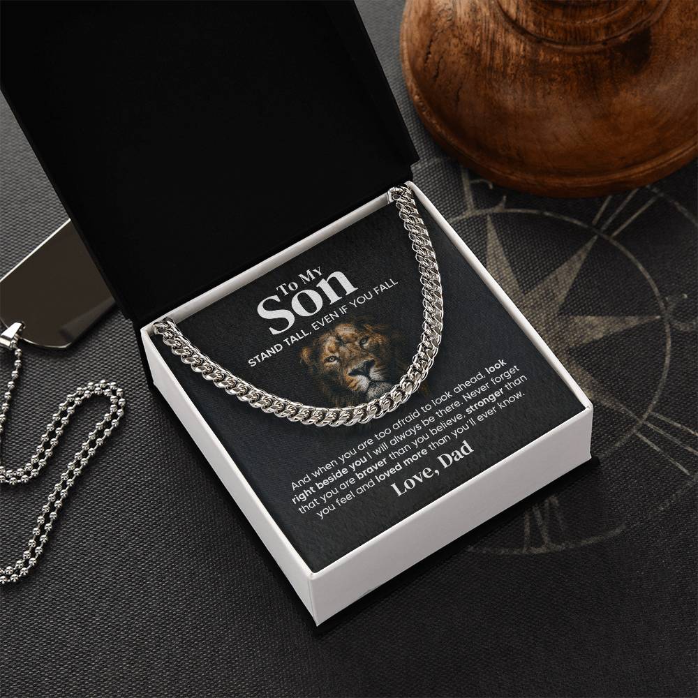 Gift For Son Stand Tall From Dad Cuban Link Chain Necklace