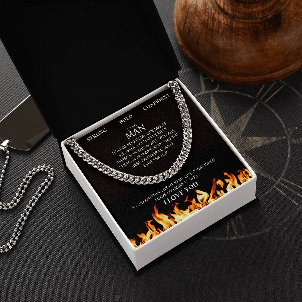I Gave My Heart To You Cuban Link Chain Necklace Fire Edition