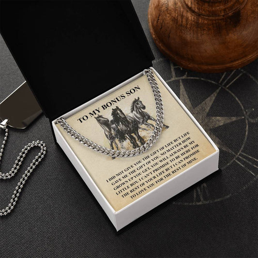 To My Bonus Son Necklace Gift For Step Son Bonus Son Graduation Graduate Gift Fathers Day Father Son Gift Horse Lover Cuban Link Chain
