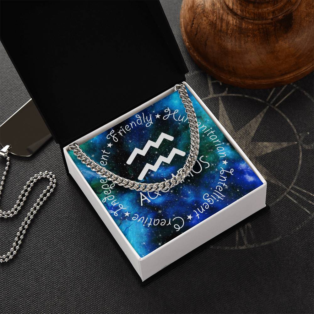 Cuban Link Chain Necklace - Aquarius Theme