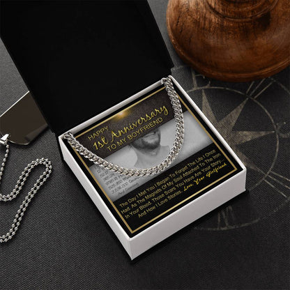 One Year 1St Anniversary Gift For Boyfriend Cuban Chain Necklace Gifts For Him With Message Card Gift Box Cuban Link Chain