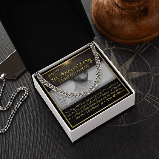 One Year 1St Anniversary Gift For Boyfriend Cuban Chain Necklace Gifts For Him With Message Card Gift Box Cuban Link Chain