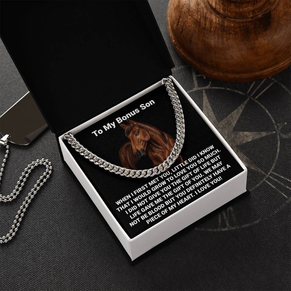 To My Bonus Son Necklace Gift For Step Son Bonus Son Graduation Graduate Gift Fathers Day Father Son Gift Horse Lover Cuban Link Chain