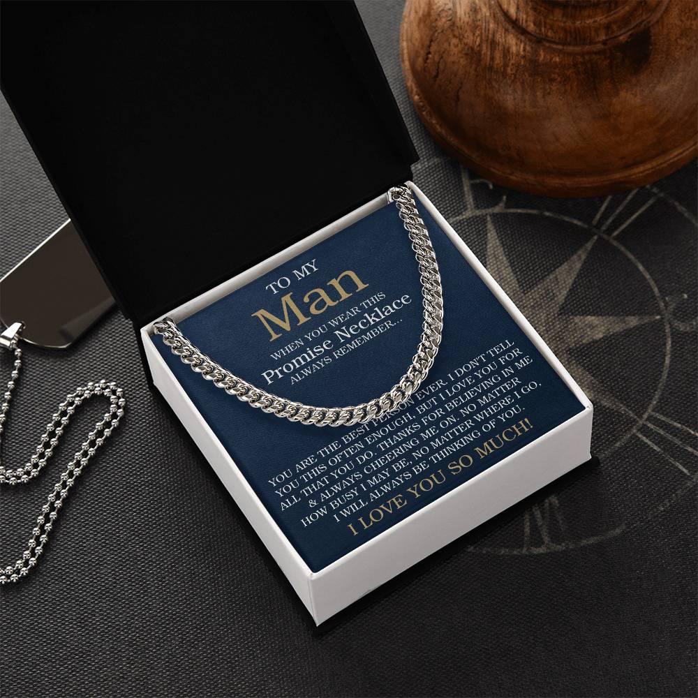 To My Man Cuban Chain Necklace Promise Necklace For Him Romantic Jewelry For Boyfriendhusband Cuban Link Chain