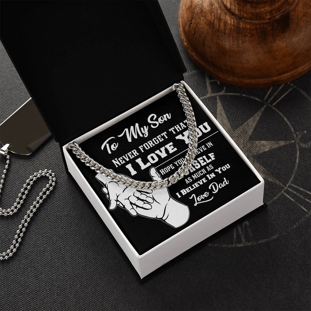 Gift For Son Never Forget That I Love You Cross Necklace Cuban Link Chain