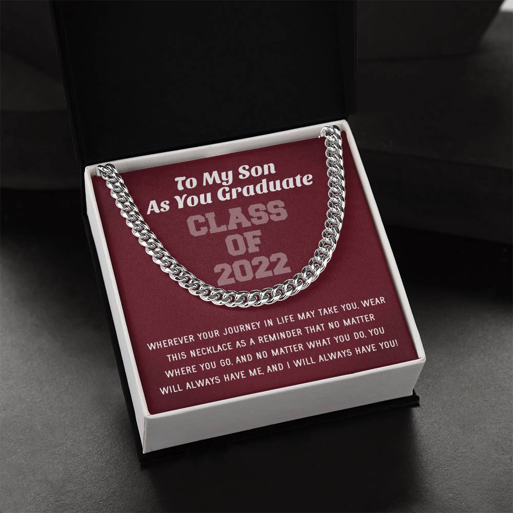 Son Graduation Class Of 2022 High School Graduation College Graduation Gift For Son Mens Gold Cuban Link Chain Necklac