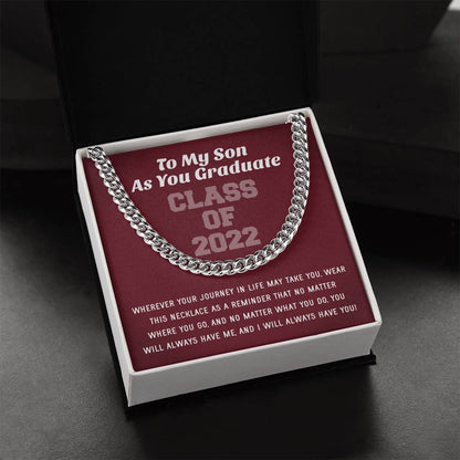 Son Graduation Class Of 2022 High School Graduation College Graduation Gift For Son Mens Gold Cuban Link Chain Necklac