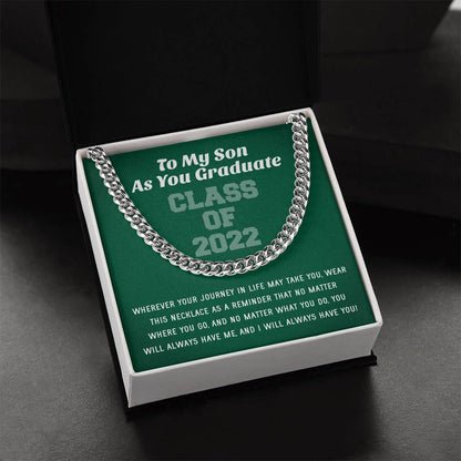 Son Graduation Class Of 2022 High School Graduation College Graduation Gift For Son Mens Gold Cuban Link Chain Necklac