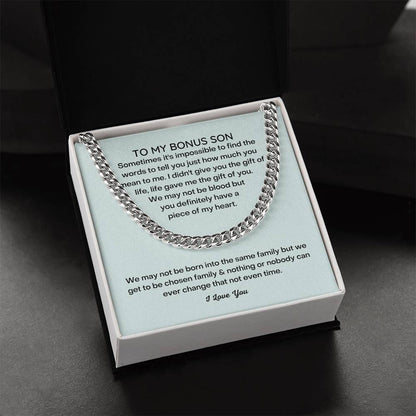 To My Bonus Son Necklace Stepson Gift Cuban Link Chain Christmas Gifts For Bonus Son Stocking Stuffers For Teenage Boy
