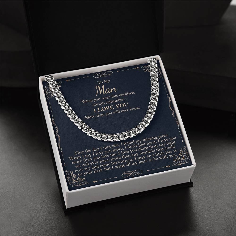 To My Man Necklace Gift For Boyfriend Boyfriend Cuban Chain Necklace Birthday Gift For Men Cuban Link Chain
