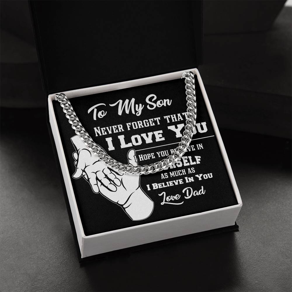 Gift For Son Never Forget That I Love You Cross Necklace Cuban Link Chain