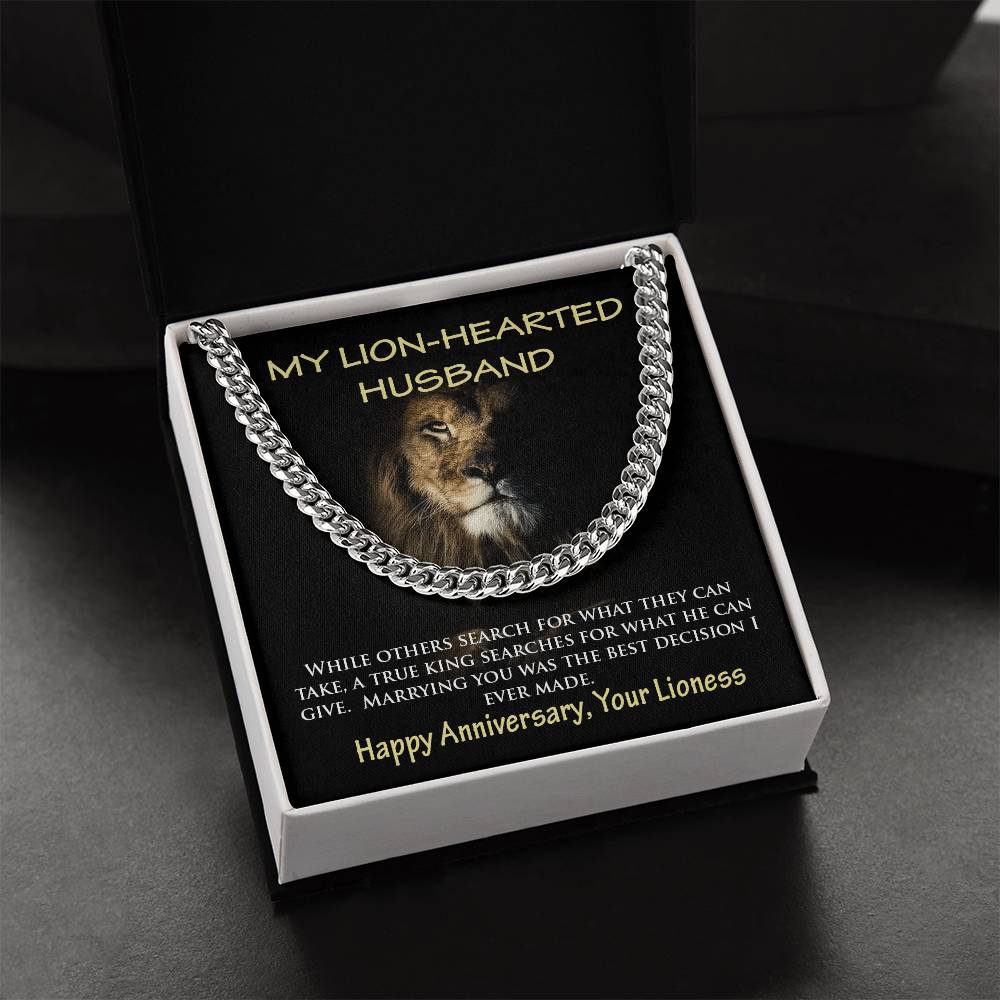 My Lion-Hearted Husband Curb Chain Necklace Gift Cuban Link Chain