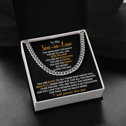 To My Son-In-Law - You Are My Bonus Son  Cuban Link Chain Necklace