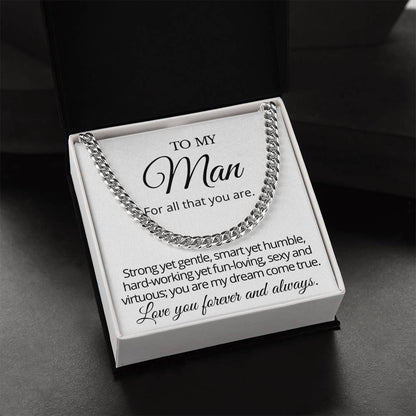 To My Man Cuban Chain Necklace Gift From Wife Cuban Link Chain