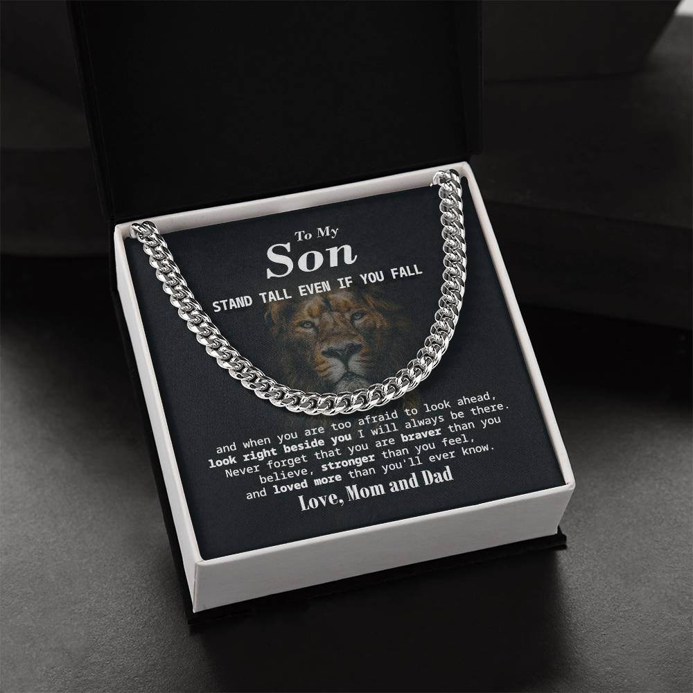 To My Son Stand Tall Even If You Fall Cuban Link Chain Necklace Gift For Son
