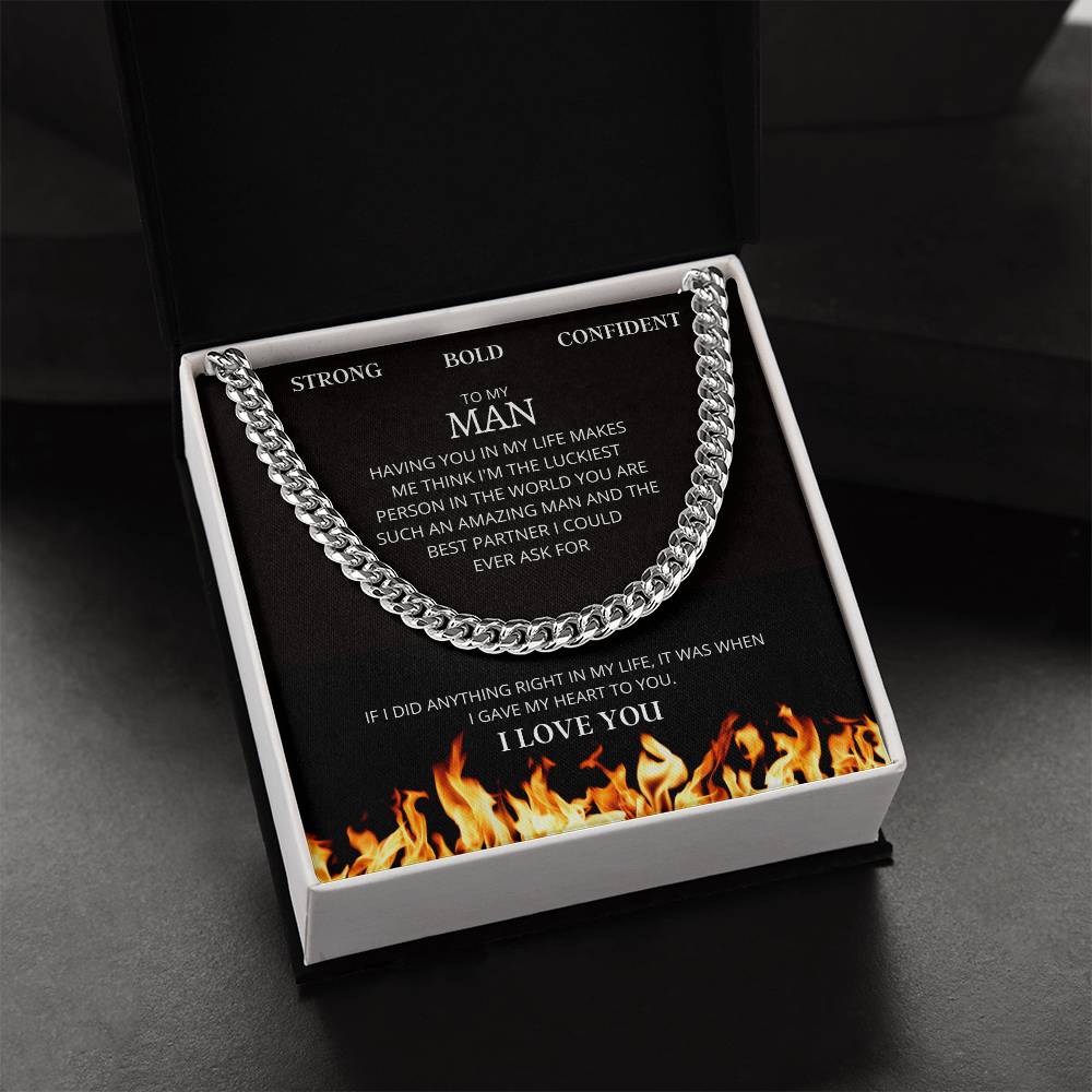 I Gave My Heart To You Cuban Link Chain Necklace Fire Edition