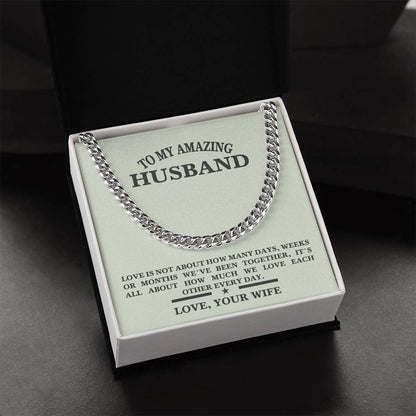 Stainless Steel Husband Birthday Husband Anniversary Cuban Link Chain Message Necklace For Husband Message Card Jewelr