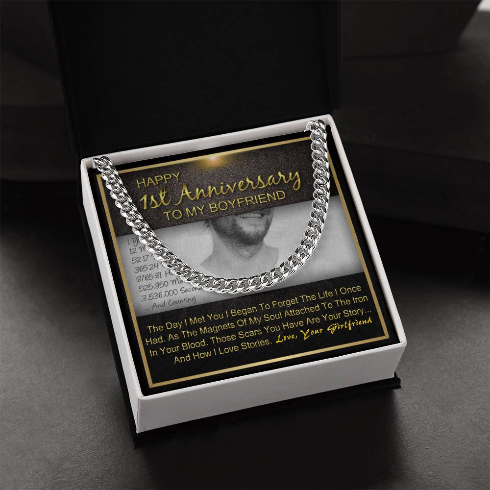 One Year 1St Anniversary Gift For Boyfriend Cuban Chain Necklace Gifts For Him With Message Card Gift Box Cuban Link Chain