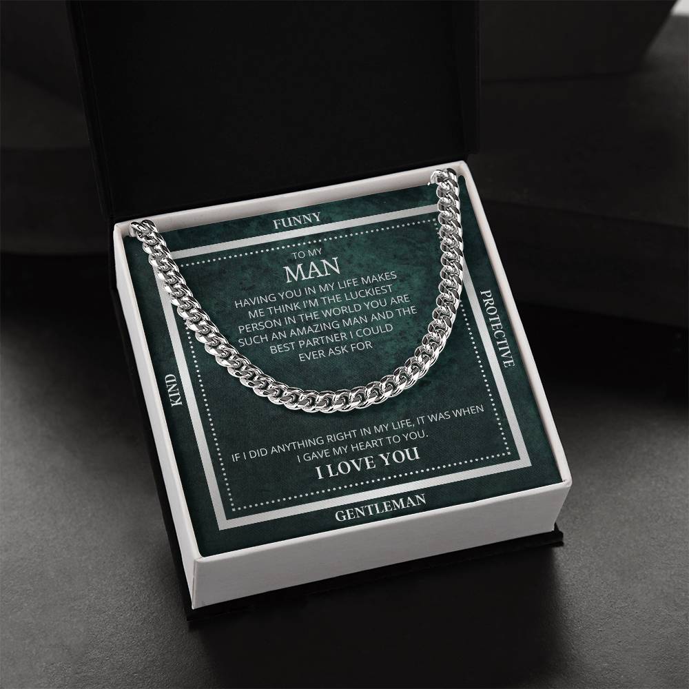 I Gave My Heart To You Cuban Link Chain Necklace Emerald Edition