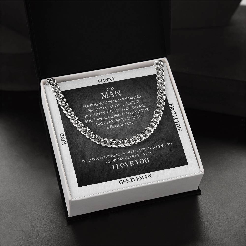 I Gave My Heart To You Cuban Link Chain Necklace Gray Edition