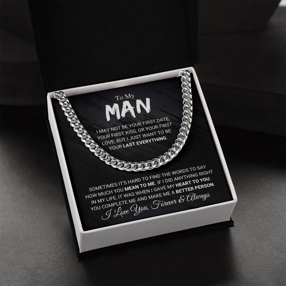 To My Man Chain Necklace Romantic Gifts For Him Boyfriend Husband Gift Cuban Link Chain