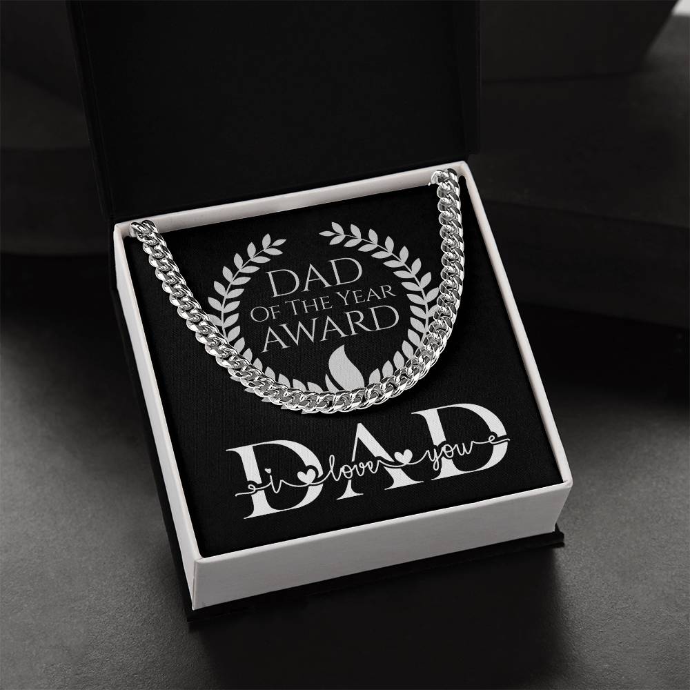 Dad Of The Year Award Dad I Love You Adjustable Link Chain In Silver Or Gold Cuban Link Chain