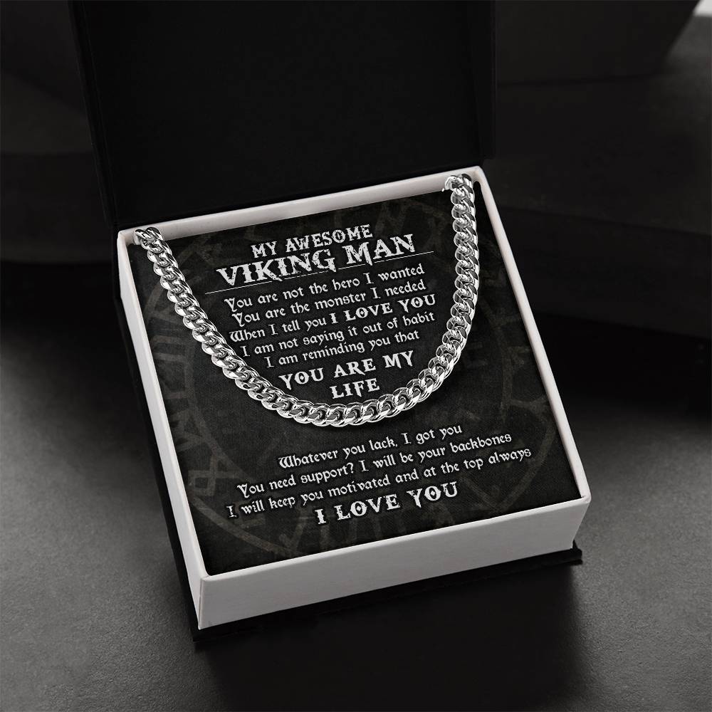 To My Awesome Viking Man Necklace Viking Necklace For Men Gift For Husband Boyfriend Cuban Link Chain