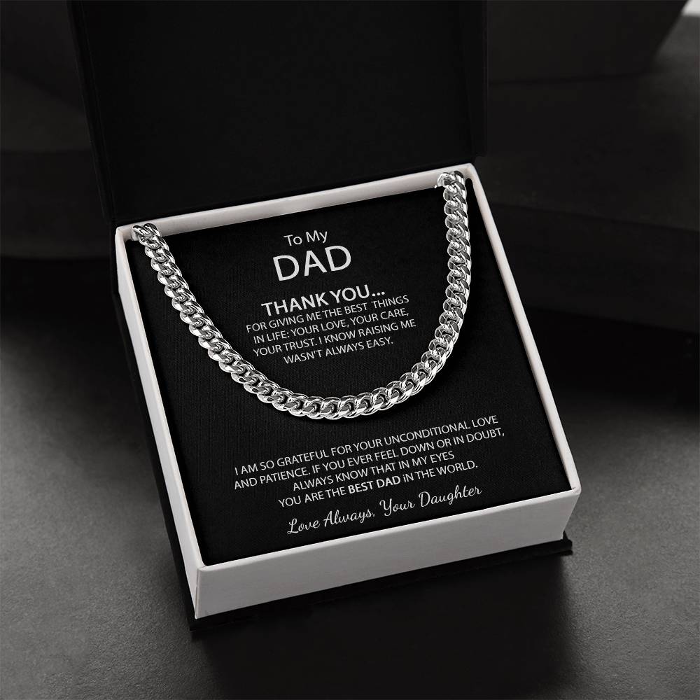 To My Dad Necklace Men Chain Necklace Gift For Dad From Daughter Father's Day Gift Dad Birthday Gift Cuban Link Chain