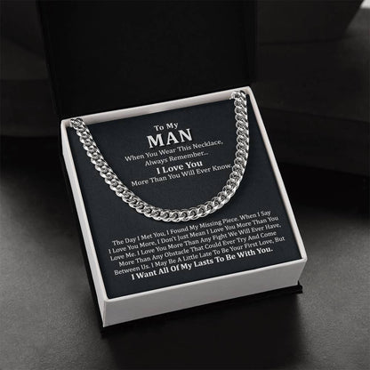 To My Man Chain Necklace Gift For Him Romantic Birthday Gifts For Him Best Jewelry For Men Cuban Link Chain