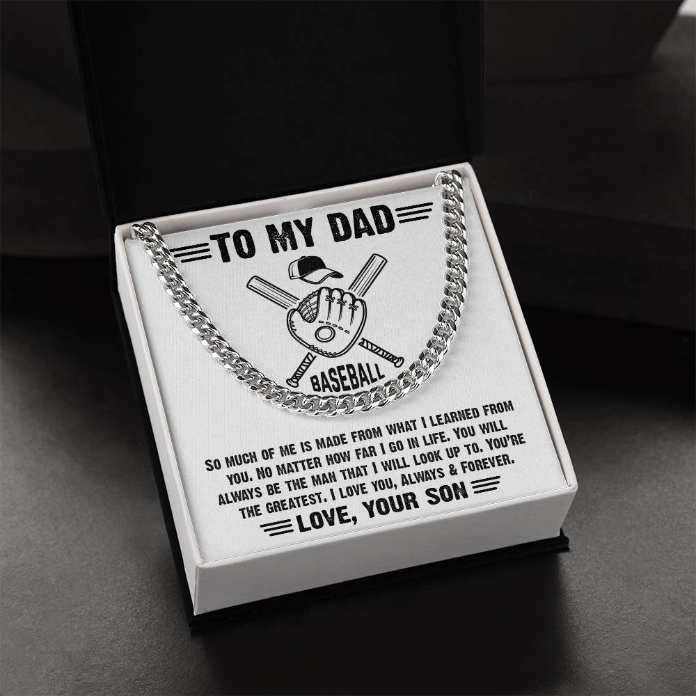 To My Baseball Dad-Cuban Link Chain Necklace-Gift From Son