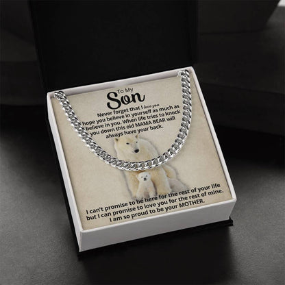 To My Son - Mama Bear  Cuban Link Chain Necklace