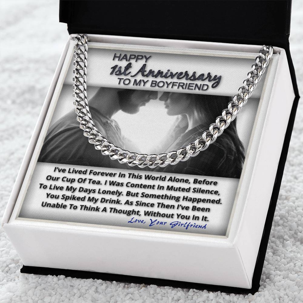 One Year Anniversary Gifts For Boyfriend Link Chain Necklace In Stainless Steel Or 14K Gold Finish Cuban Link Chain