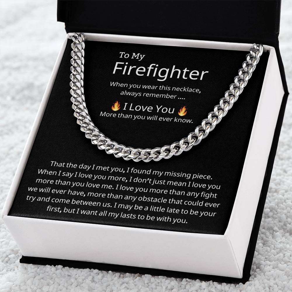 To My Firefighter Cuban Link Chain Necklace