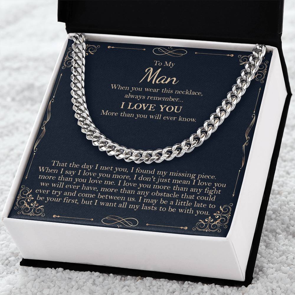 To My Man Necklace Gift For Boyfriend Boyfriend Cuban Chain Necklace Birthday Gift For Men Cuban Link Chain
